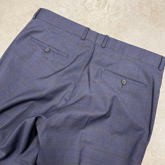 Samuelsohn Dress Pants Slim Wool Trousers Stretch Windowpane 110s Blue 36x29 - Picture 7 of 9
